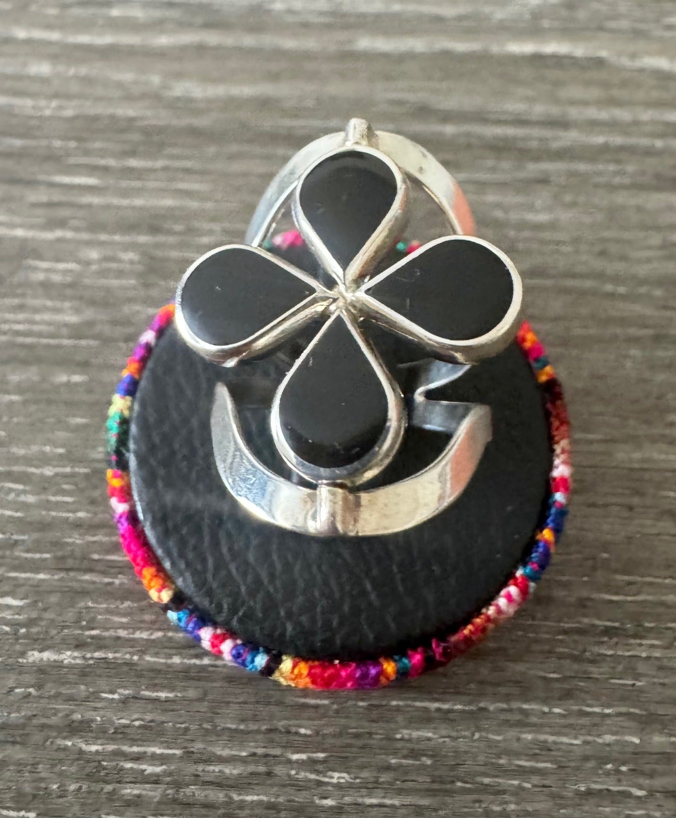 Chrysocolla and Onyx Reversible ring. Peruvian Sterling Silver 950.