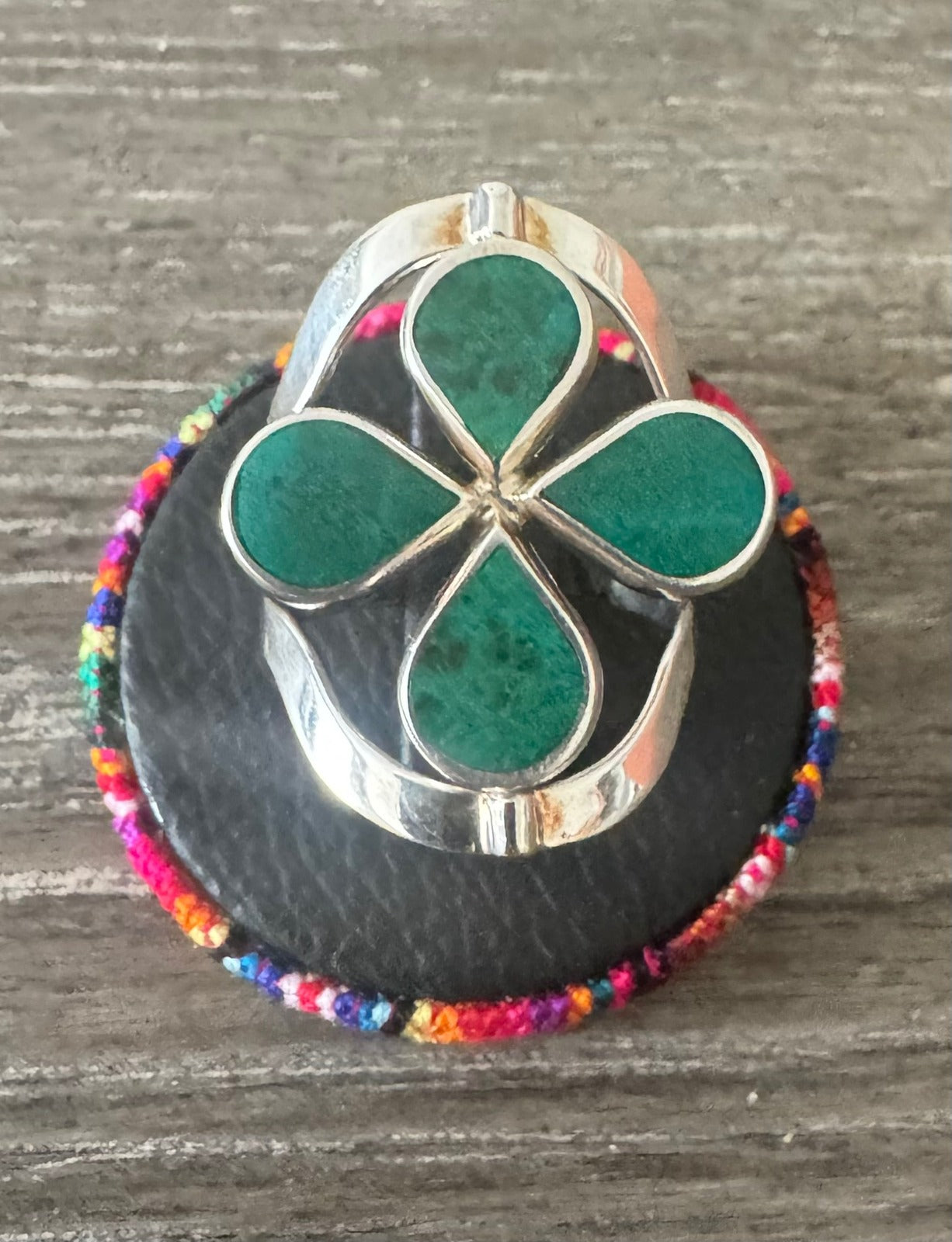 Nacar and Crisocolla reversible graduable ring. Peruvian Sterling Silver 950.