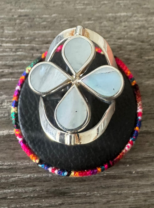 Nacar and Crisocolla reversible graduable ring. Peruvian Sterling Silver 950.